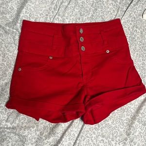 Red high waisted shorts